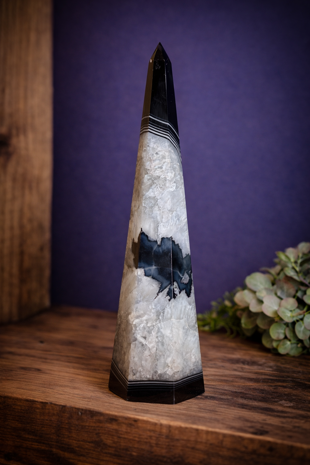 Black Agate & Quartz Obelisk