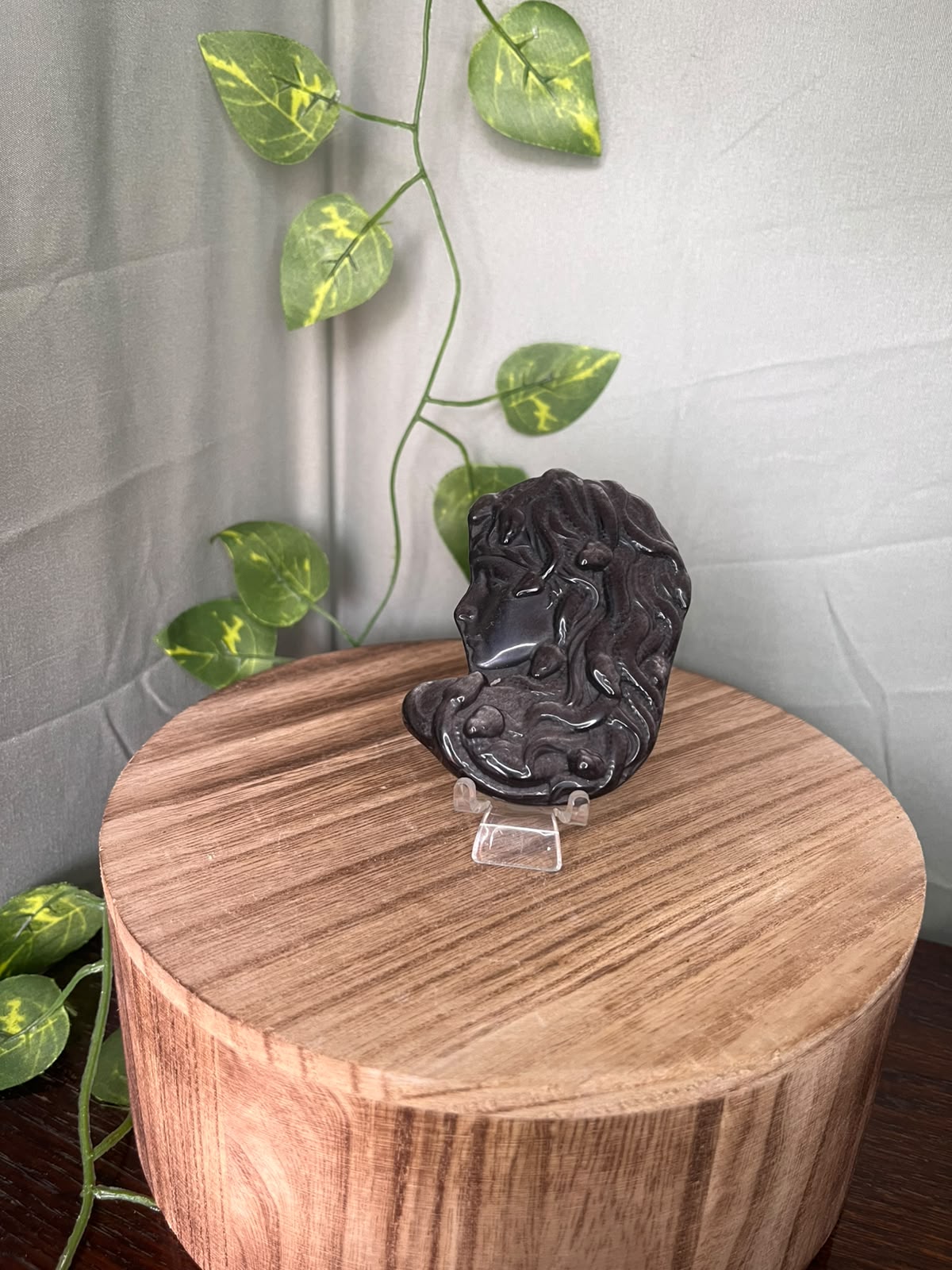 Silver Obsidian Medusa Carving