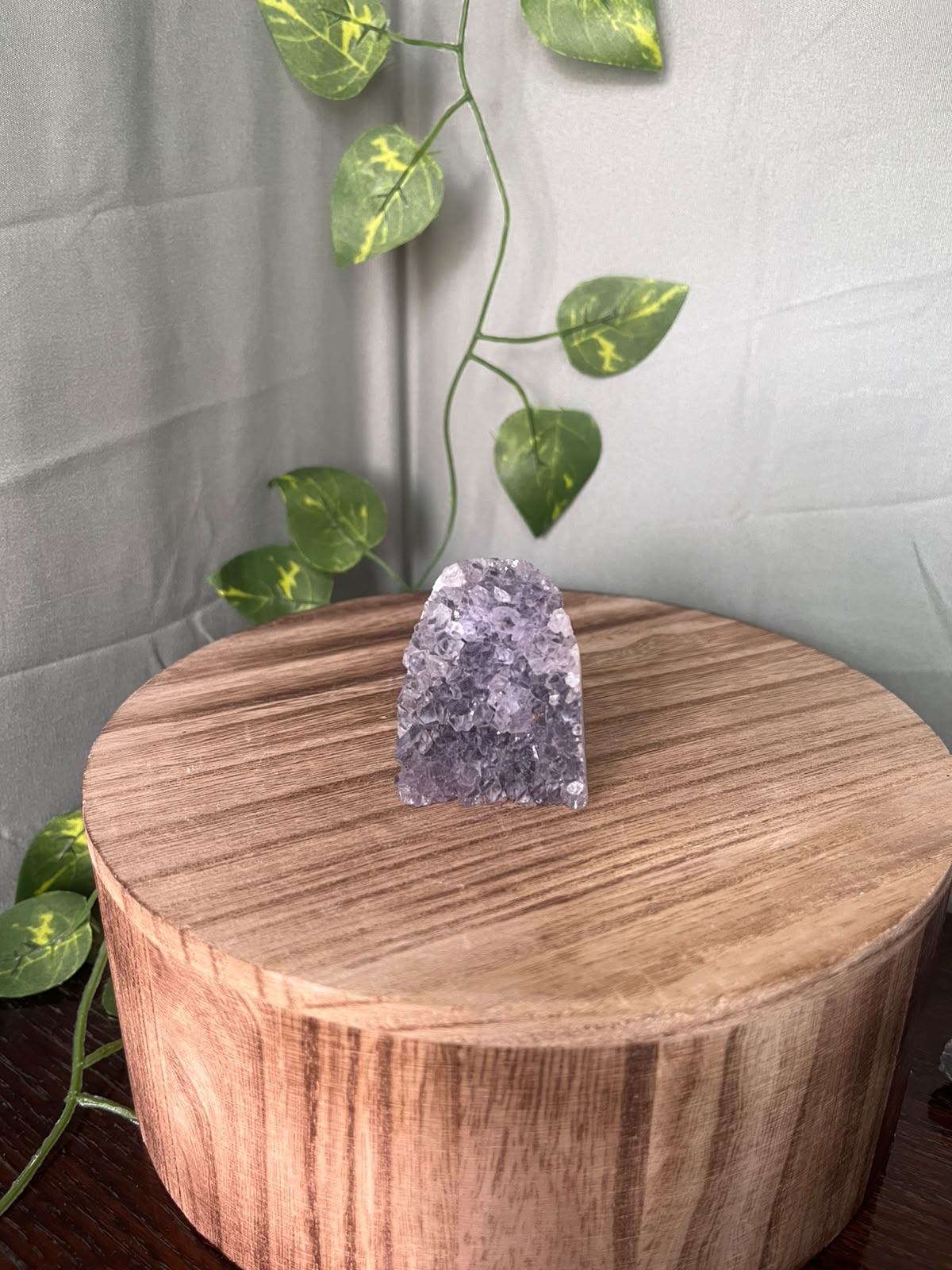 54g natural Amethyst cluster featuring sparkling lavender-purple Quartz crystal points on a freestanding formation.