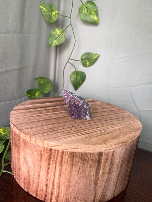 41g natural Amethyst cluster featuring sparkling lavender-purple Quartz crystal points in a slim freestanding formation.