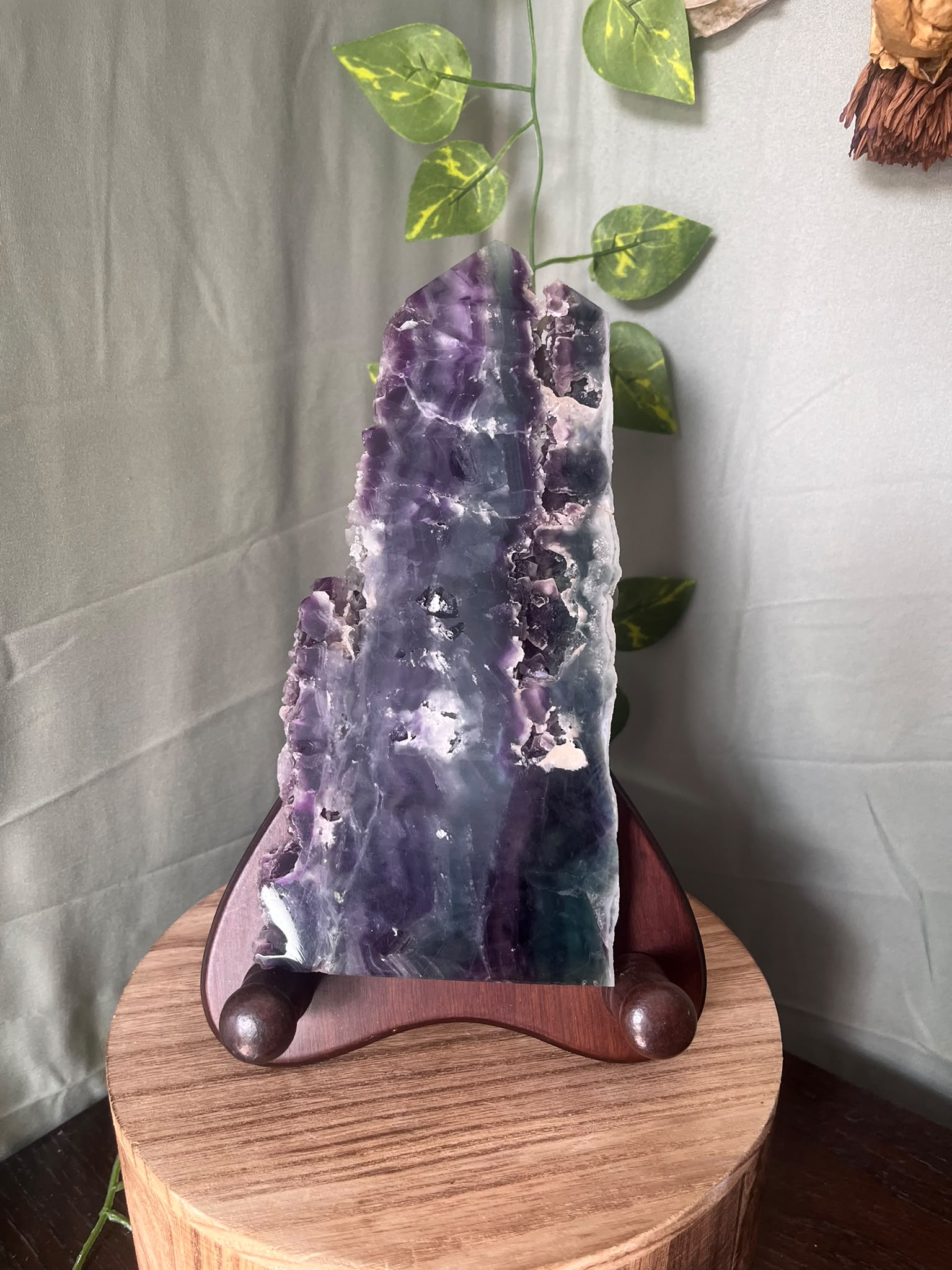 Rainbow Fluorite Display Slab with Wooden Stand