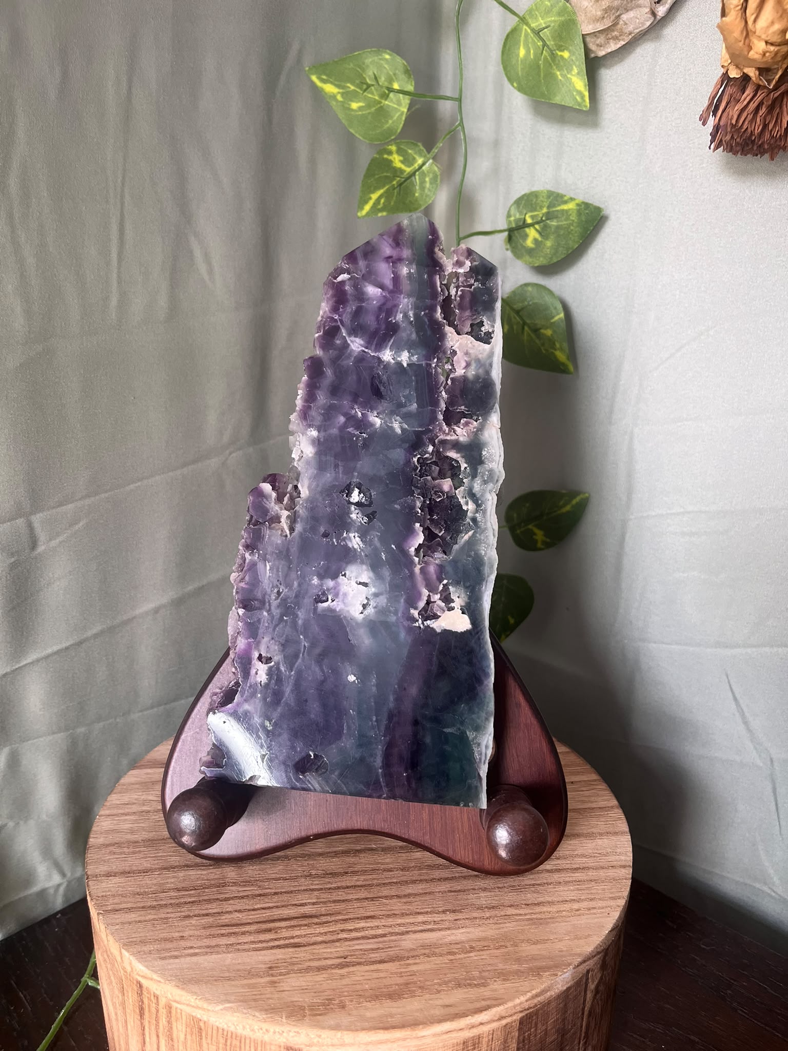 Rainbow Fluorite Display Slab with Wooden Stand