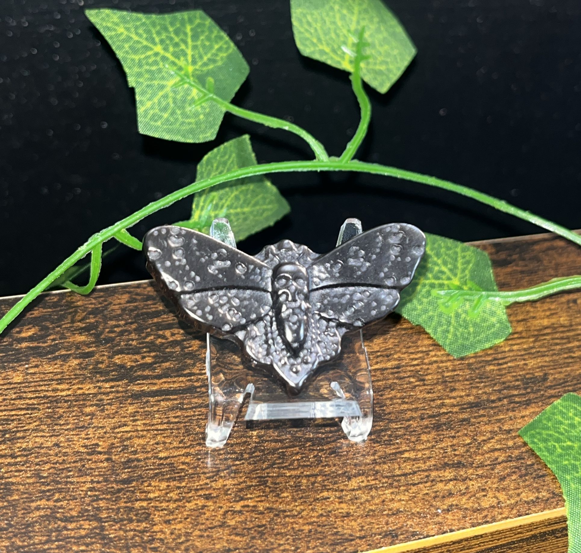 Silver Sheen Obsidian Death Moth Carvings