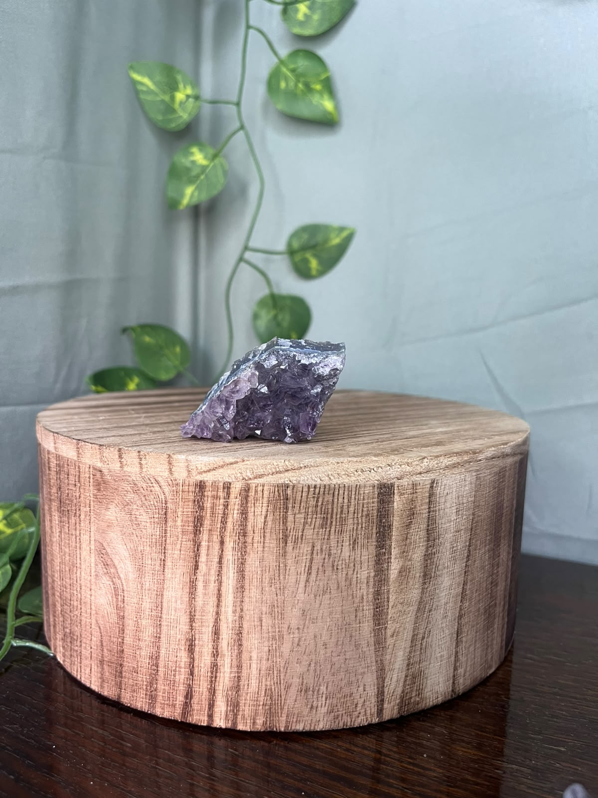 41g natural Amethyst cluster featuring sparkling lavender-purple Quartz crystal points in a slim freestanding formation.