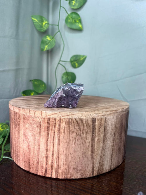 41g natural Amethyst cluster featuring sparkling lavender-purple Quartz crystal points in a slim freestanding formation.