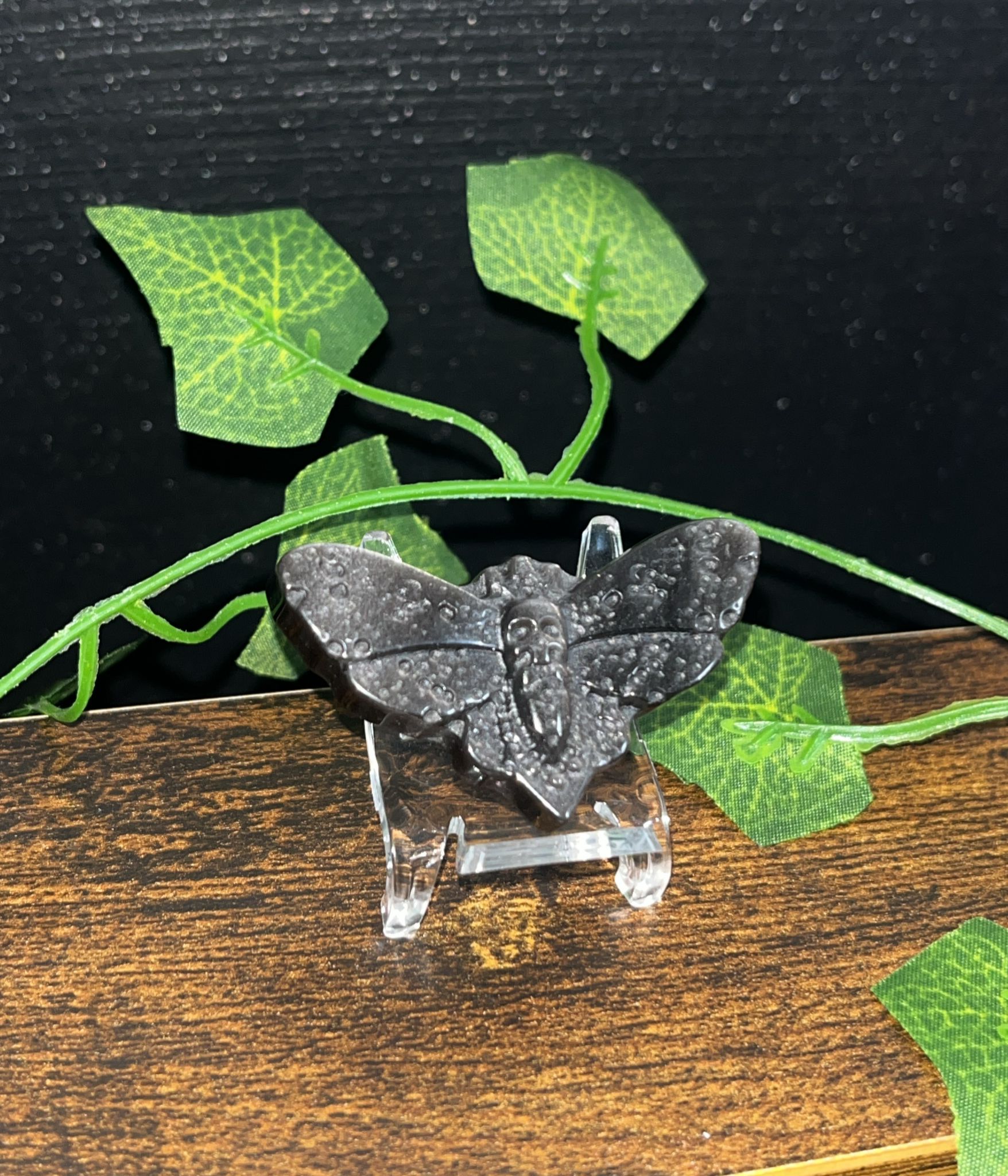 Silver Sheen Obsidian Death Moth Carvings