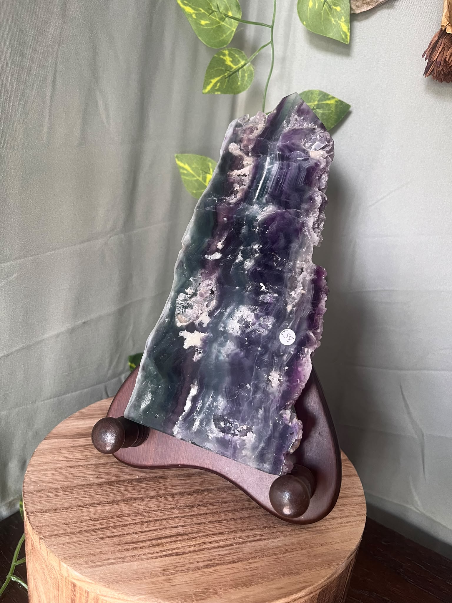 Rainbow Fluorite Display Slab with Wooden Stand