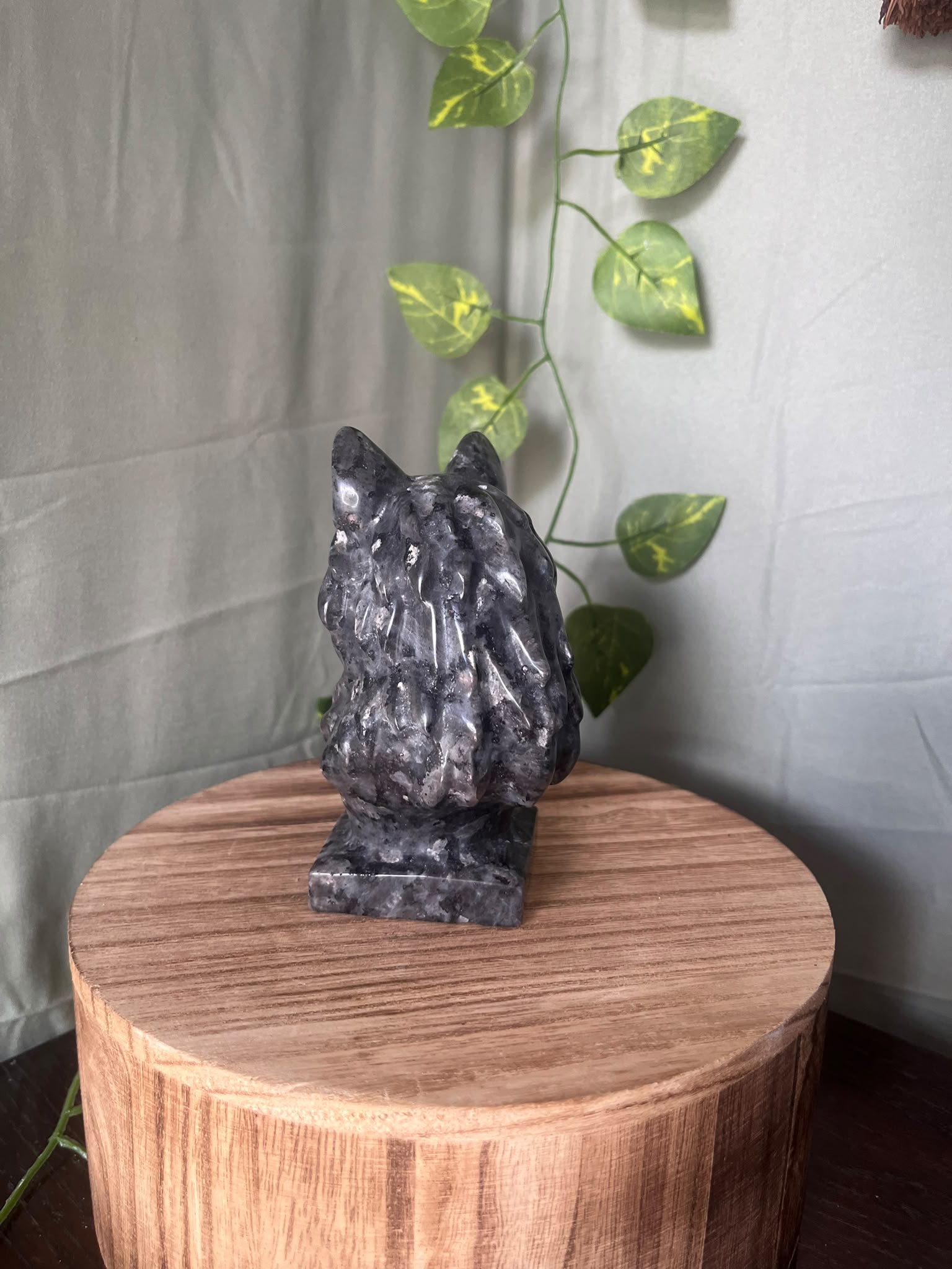 Larvikite Wolf Carving