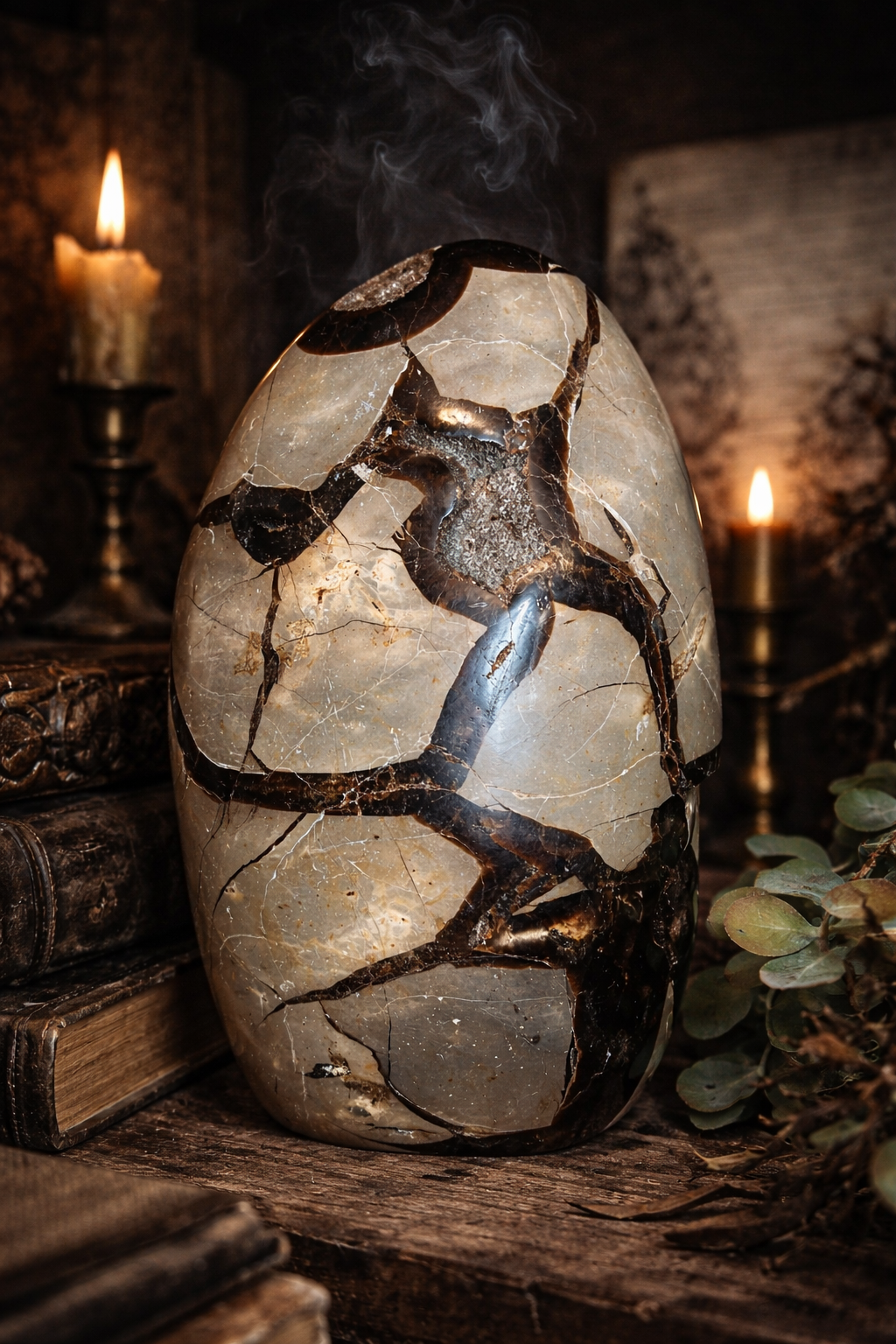 Black Septarian Dragon Egg Druzy with Calcite