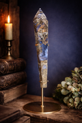 Large Moss Agate Wand on Custom Stand