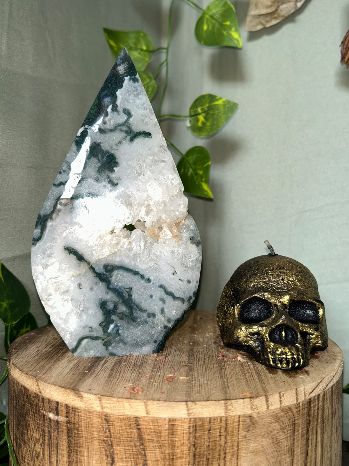 XL Moss Agate Druzy Teardrop Freeform