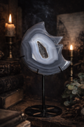 Black Druzy Agate Moon on Crystal Stand